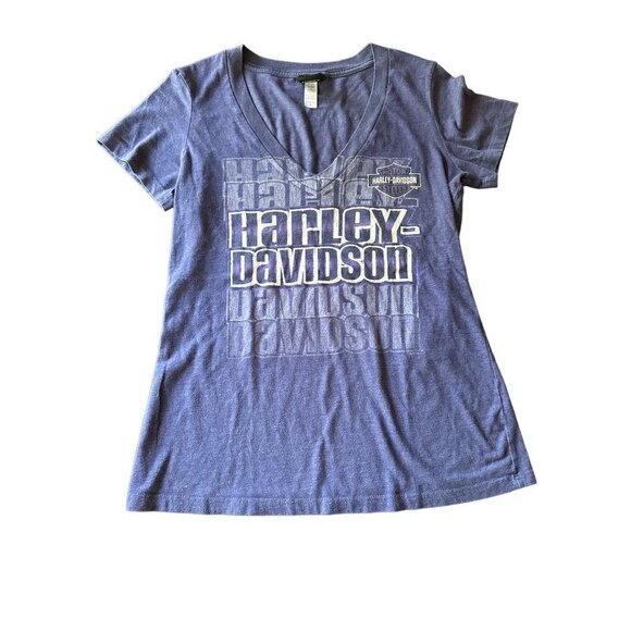 Harley Davidson Blue V Neck Indianapolis Southside T shirt Size Large - Picture 1 of 6